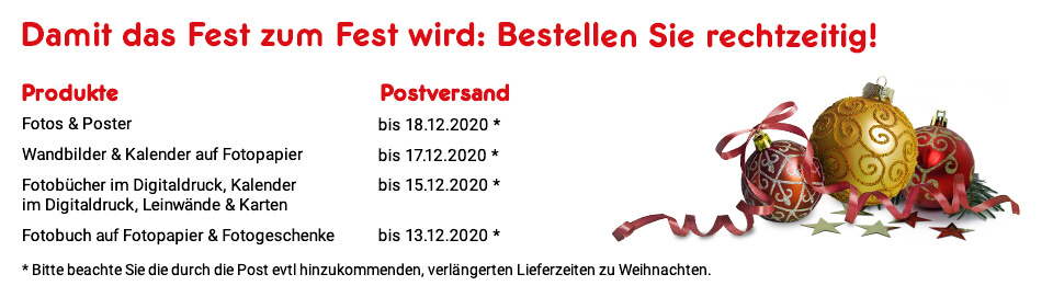 Lieferzeiten zu Weihnachten Lieferzeiten zu Weihnachten