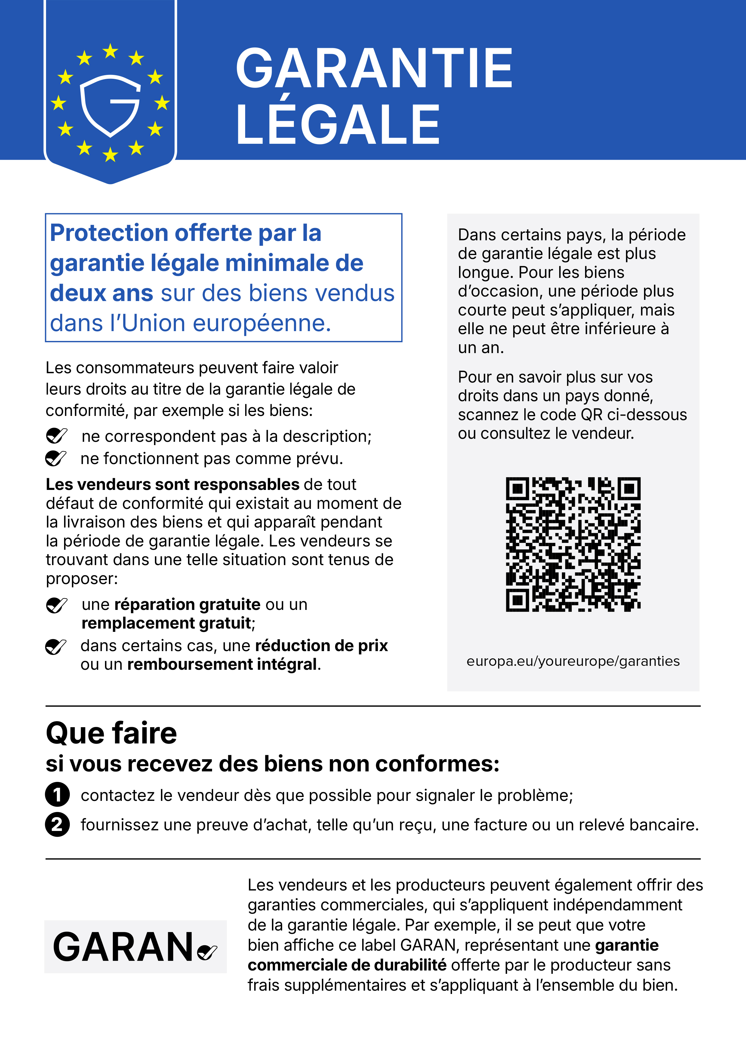 Garantie Légale : Protection offerte par la garantie légale minimale de 2 ans